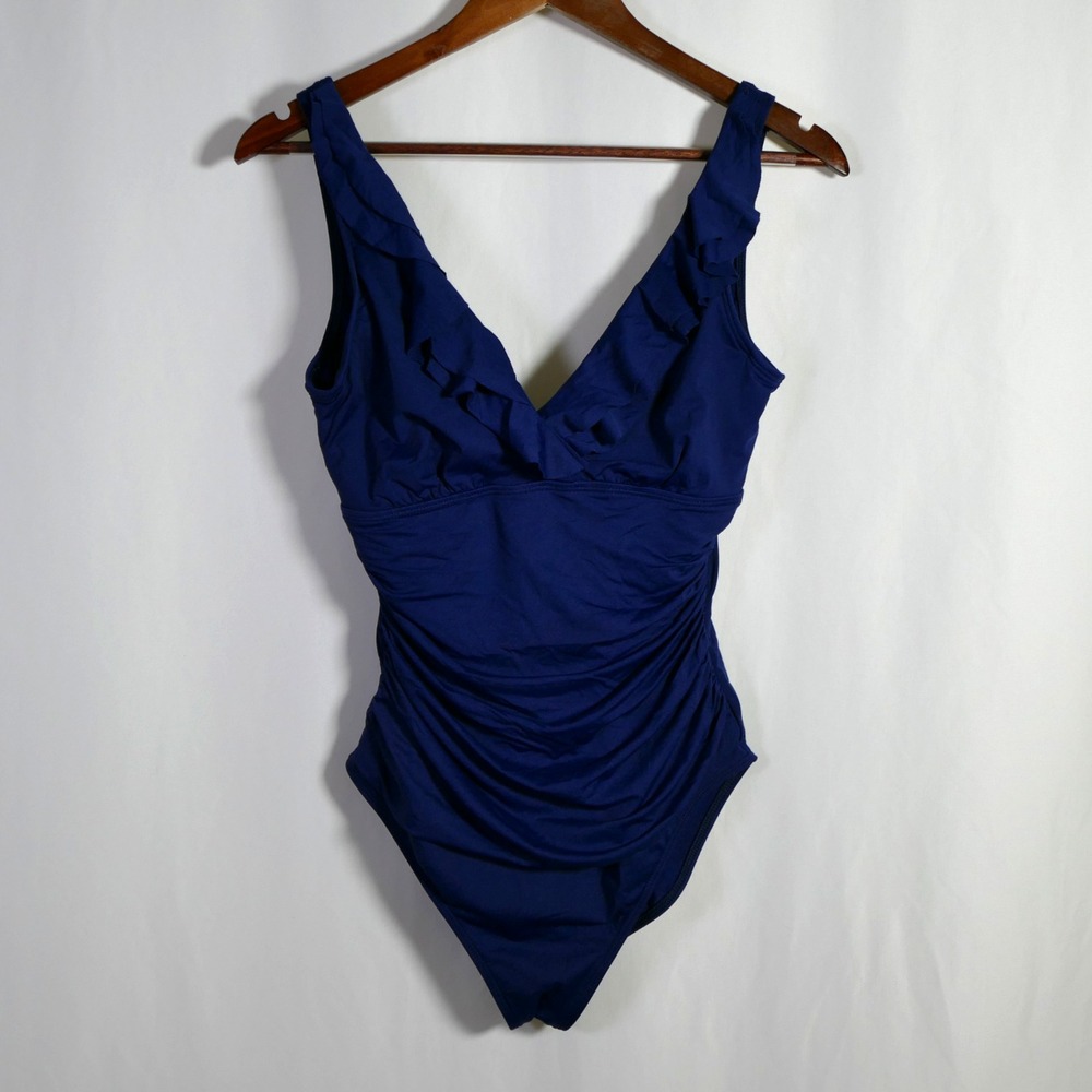 Lauren Ralph Lauren Ruffle Ruched One Piece Swimsuit Size 10 Underwire Slimming